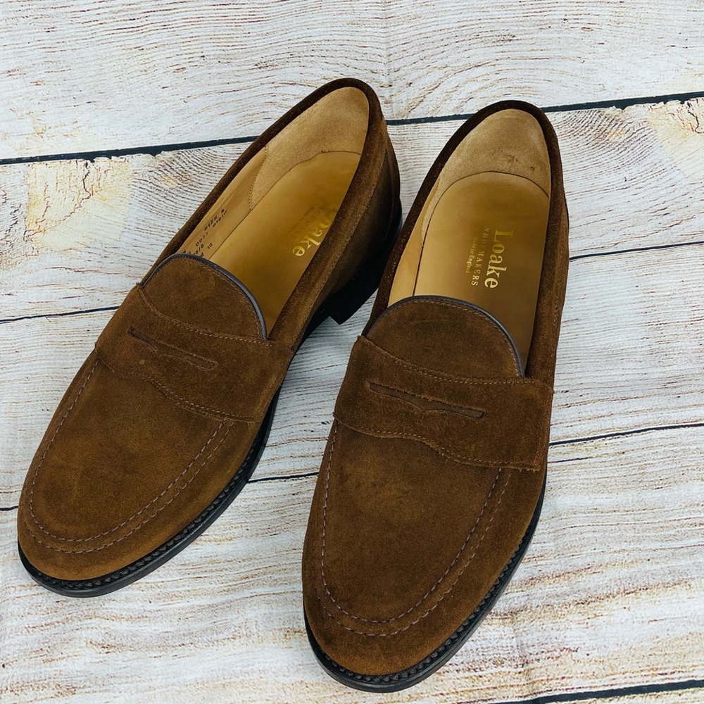 Loake Shoemakers ETON Men’s Brown Suede Classic Penny Loafers Size 8